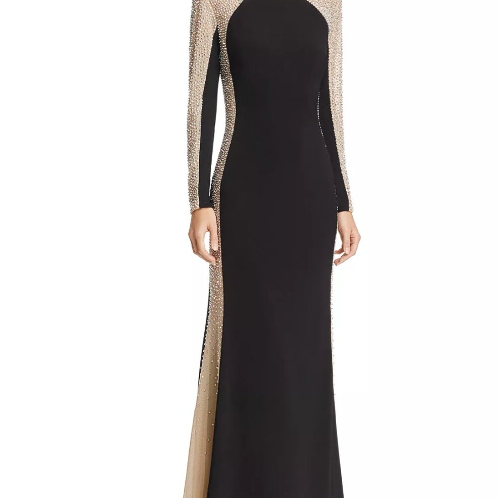 Avery G Beaded Color-Block Gown (Aqua)